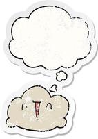 cartoon cloud and thought bubble as a distressed worn sticker vector