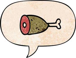 cartoon meat and speech bubble in retro texture style vector