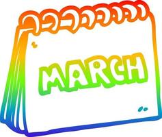 calendario de dibujos animados de dibujo de línea de gradiente de arco iris que muestra el mes de marzo vector