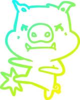 cold gradient line drawing angry cartoon pig karate kicking vector