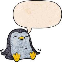 cartoon penguin and speech bubble in retro texture style vector