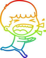 rainbow gradient line drawing cartoon laughing man vector