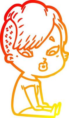 warm gradient line drawing cartoon surprised girl
