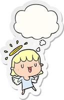 cartoon angel and thought bubble as a printed sticker vector