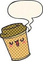 cartoon take out coffee and speech bubble in comic book style vector