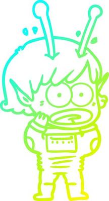 cold gradient line drawing cartoon shocked alien girl
