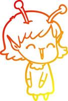 warm gradient line drawing cartoon alien girl laughing vector