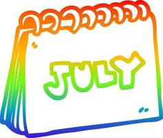 rainbow gradient line drawing cartoon calendar showing month of july vector