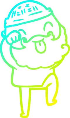 cold gradient line drawing man with beard sticking out tongue
