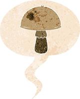 cartoon mushroom and speech bubble in retro textured style vector