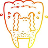 warm gradient line drawing cartoon tooth crying vector