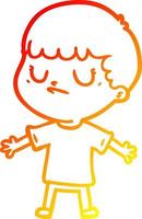 warm gradient line drawing cartoon grumpy boy vector