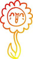 warm gradient line drawing cartoon happy flower vector