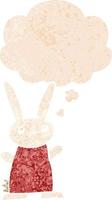 cute cartoon rabbit and thought bubble in retro textured style vector