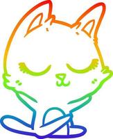 dibujo de línea de gradiente de arco iris gato de dibujos animados tranquilo vector