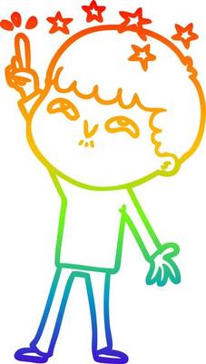 rainbow gradient line drawing cartoon amazed boy