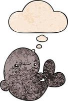 cartoon whale and thought bubble in grunge texture pattern style vector