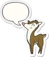 cartoon deer and speech bubble sticker vector