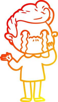 warm gradient line drawing cartoon man crying