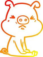 cálido gradiente línea dibujo dibujos animados enojado cerdo sentado esperando vector
