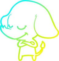 cold gradient line drawing cartoon smiling elephant with crossed arms vector