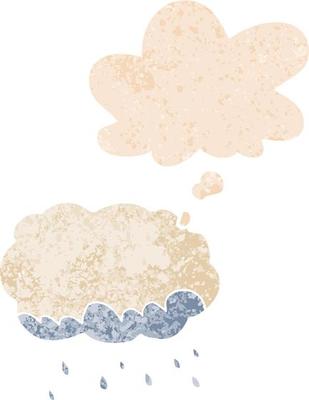 cartoon rain cloud and thought bubble in retro textured style
