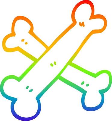 rainbow gradient line drawing cartoon crossed bones