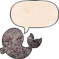 cute cartoon whale and speech bubble in retro texture style vector