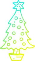 árbol de navidad de dibujos animados de dibujo de línea de gradiente frío vector