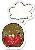 cute cartoon penguin and thought bubble as a distressed worn sticker vector