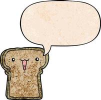 cute cartoon toast and speech bubble in retro texture style vector