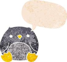 cartoon penguin and speech bubble in retro textured style vector