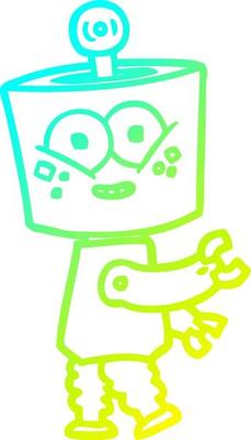 cold gradient line drawing happy cartoon robot