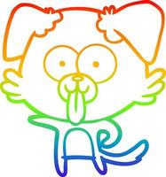 rainbow gradient line drawing cartoon dog with tongue sticking out vector