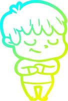 cold gradient line drawing happy cartoon boy vector