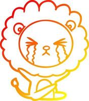 warm gradient line drawing cartoon crying lion vector