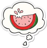 cartoon watermelon and thought bubble as a printed sticker vector