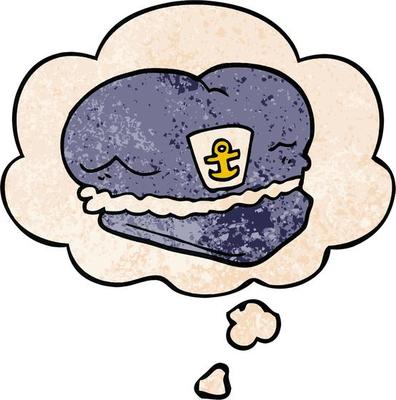 cartoon sailor hat and thought bubble in grunge texture pattern style