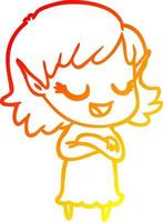 warm gradient line drawing happy cartoon elf girl vector