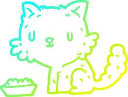 línea de gradiente frío dibujo lindo gato de dibujos animados y comida vector