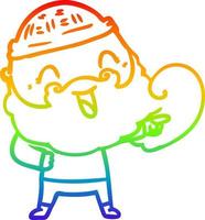rainbow gradient line drawing happy man with beard and winter hat vector