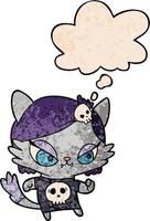 cartoon tough cat girl and thought bubble in grunge texture pattern style vector