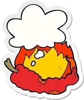 cartoon hot chili pepper and thought bubble as a printed sticker vector