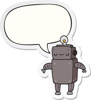 cartoon robot and speech bubble sticker vector