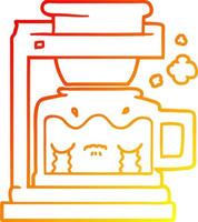 warm gradient line drawing cartoon crying filter coffee machine vector