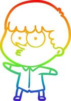 dibujo de línea de gradiente de arco iris chico curioso de dibujos animados vector