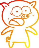 warm gradient line drawing cartoon pig shouting vector