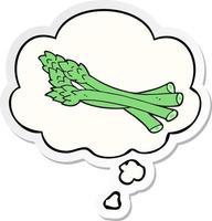 cartoon asparagus and thought bubble as a printed sticker vector