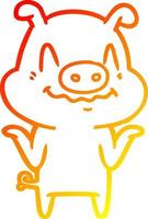 warm gradient line drawing nervous cartoon pig vector