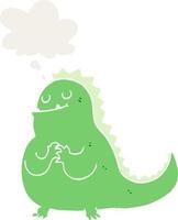 cartoon dinosaur and thought bubble in retro style vector